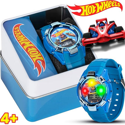 Hot Wheels Kids Watch – Light-Up LCD Display, Adjustable Comfortable Strap, Collectible Tin – Perfect for Boys and Girls