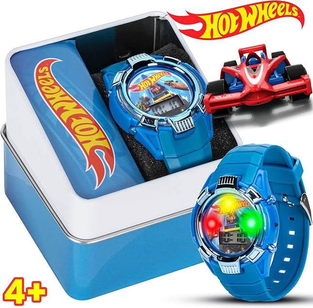 Hot Wheels Kids Watch – Light-Up LCD Display, Adjustable Comfortable Strap, Collectible Tin – Perfect for Boys and Girls