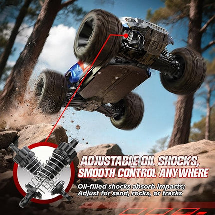 UDIRC Fast All-Terrain RC Cars, Upgradable 56 MPH, Heavy-Duty 4WD Off-Road 1:16 RC Truck, 2.4Ghz RTR Remote Control Monster Truck with with 2 Rechargeable Batteries for for Adults and Kids