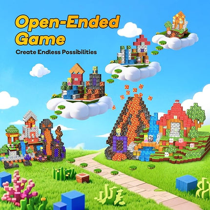 150PCS Magnetic Building Blocks - 6 Big Magnetic Base Building STEM Toys, Magnet Cube Game for Kids, Build Mine Castle Volcano World for Boys Girls Age 3-5 4-8 8-12, Sensory Outdoor Travel Toys Gifts