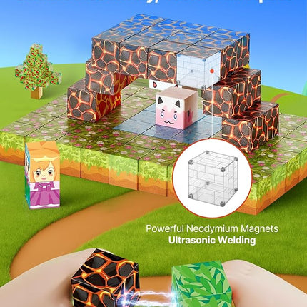 VEVOR Magnetic Blocks, 150 PCS Forest Castle Set, Magnetic Building Cubes for Kids, STEM Montessori Sensory Toys for Christmas Birthday Gift, Construction Stacking Toy for 3+ Years Old Boys & Girls