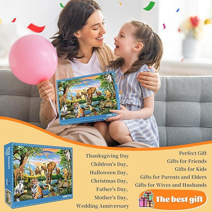 1000 Pieces Puzzles for Adults, Animal World Jigsaw Puzzle Challenging Night Game, Interlock Perfectly No Dust, for House Decoration, Birthday Party Holiday Toy for Kids Boys and Girls