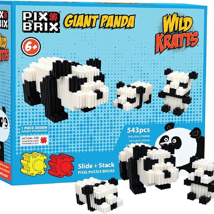 Pix Brix - Wild Kratts Toy Pixel Art Kit - Giant Panda, 543 Pieces - Patented Slide + Stack Pixel Puzzle Building Bricks, Build & Collect Wild Kratts Animals - Stem Toys, Ages 6 Plus