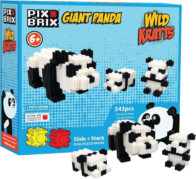 Pix Brix - Wild Kratts Toy Pixel Art Kit - Giant Panda, 543 Pieces - Patented Slide + Stack Pixel Puzzle Building Bricks, Build & Collect Wild Kratts Animals - Stem Toys, Ages 6 Plus