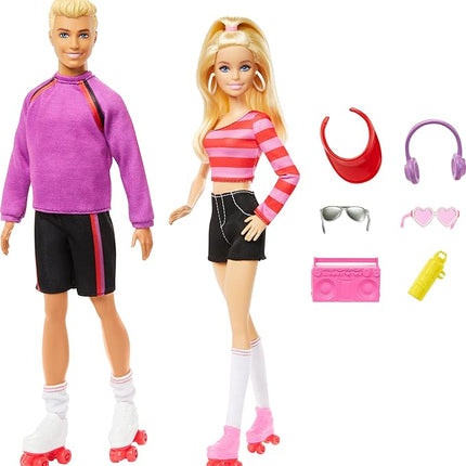 Barbie Fashionistas Set with 2 Fashion Dolls & 6 Accessories, Ken Roller-Skating Fashion Dolls, 65th Anniversary Collectible (Amazon Exclusive)