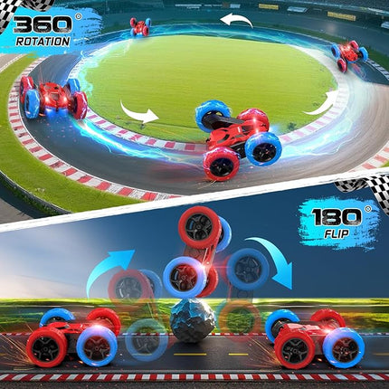 cosone Remote Control Car RC Cars for Kids Toys Rechargeable 360° Rotating 2.4Ghz RC Stunt Car for Kids Birthday Gift for 6 Years Old Boys Toys 6 7 8 9 10 Years Old Boy Gift Ideas (Blue&Red)