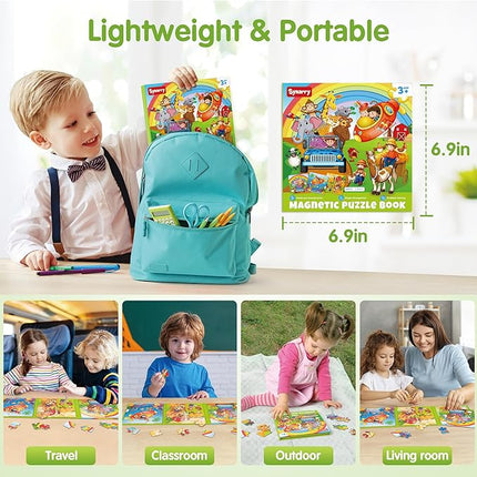 SYNARRY Magnetic Puzzles for Kids Ages 3-5, 20 Pieces Toddler Animal Puzzles for Kids Ages 4-6, Easter Basket Stuffers Valentines Day Gifts for Kids, Car Airplane Road Trip Activities Toy