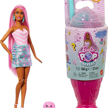 Barbie Pop Reveal Series Fashion Doll & Accessories Set, Treat Series, Sweet Swirl Theme with Pet, 8 Surprises Include Color Change
