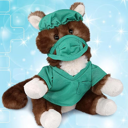 DolliBu Brown Cat Doctor Plush Toy - Super Soft Cat Doctor Stuffed Animal Dress Up with Cute Uniform and Cap Outfit - Fluffy Toy Plush Gift for Doctor, Nurse, Surgeon, Dentist - 7 Inch