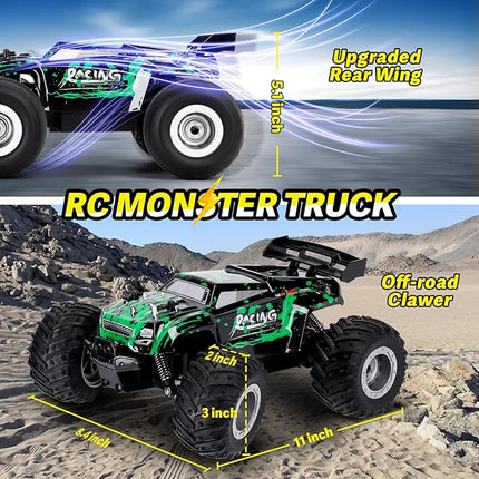 1:18 Remote Control Car for Boys Age 4-7 8-12, 20Mph All Terrian Remote Control Monster Truck with Colorful Bodylight, Headlight, High Torque Motor, Truck Toy for Boy Age 4-12 Birthday Gift