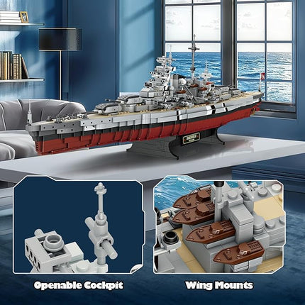 NUTCRACKER Battleship Bismarck Building Block Set - Large MOC Military World-Bismarck Class Battleship Model, Collectible Display Battle Ship Boat Toys Sets for Adults Teens Boys 14+ (2081Pieces)