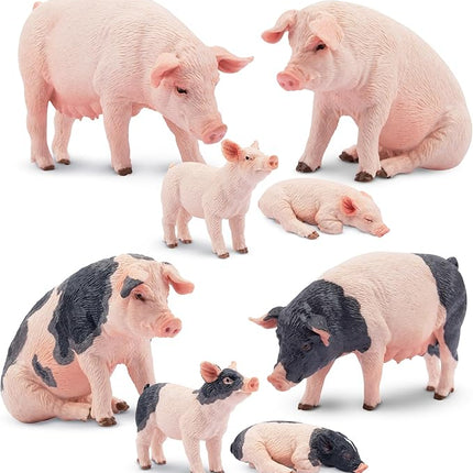 Toymany 8PCS Realistic Pig Figurines Set, Plastic Pig Figures Farm Animals Toys, Birthday Christmas Toy Gift for Kids Toddlers
