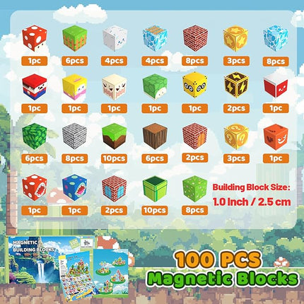100PCS 1.0 inch Magnetic Blocks, Magnetic Tiles Building Blocks, Magnet Cubes Toddler Kids Toys, Sensory STEM Toys for 3-5 4-6 5-7 6-8 Year Old Boys Girls Christmas Birthday Gift