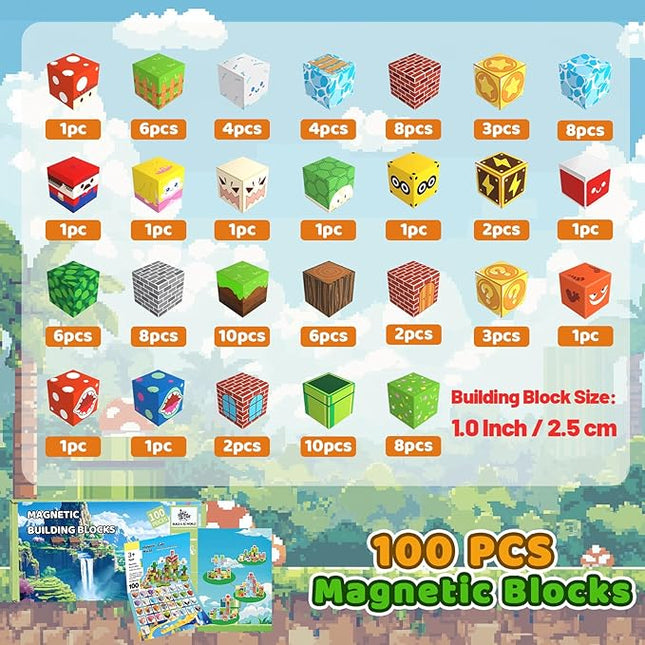 100PCS 1.0 inch Magnetic Blocks, Magnetic Tiles Building Blocks, Magnet Cubes Toddler Kids Toys, Sensory STEM Toys for 3-5 4-6 5-7 6-8 Year Old Boys Girls Christmas Birthday Gift