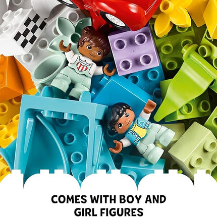 LEGO DUPLO Classic Deluxe Brick Box 10914 Starter Set - Features Storage Box, Bricks, Duplo Figures, Dog, and Car, Creative Play, Great Early Learning Toy for Toddlers Ages 18+ Months