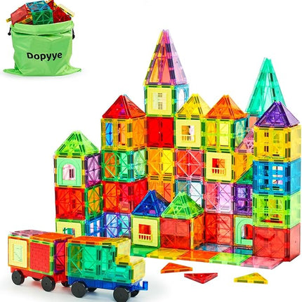 132 PCS Magnetic Tiles Building Blocks with 2 Cars, STEM Educational Construction Montessori Toys for Kids Ages 3 4 5 6 7 8 9, Magnet Building Set Gift for Boys Girls