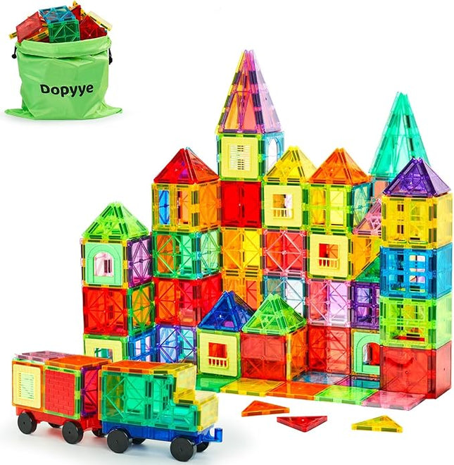 132 PCS Magnetic Tiles Building Blocks with 2 Cars, STEM Educational Construction Montessori Toys for Kids Ages 3 4 5 6 7 8 9, Magnet Building Set Gift for Boys Girls