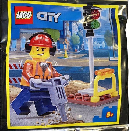 LEGO City Minifigure - Construction Worker/Builder ‍with (Traffic Light and Jackhammer) Foil Pack