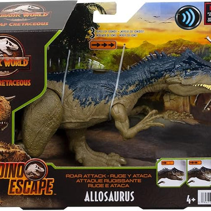 Jurassic World Toys Camp Cretaceous Roar Attack Allosaurus Dinosaur Action Figure with Strike Feature and Sounds, Toy Gift and Collectible