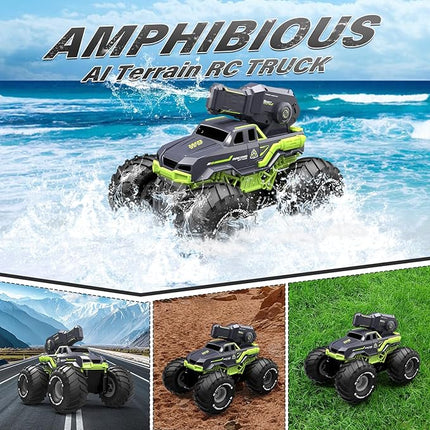 1:16 Amphibious Remote Control Car with Shooting Water Gun Gesture Sensing RC Car Boat Waterproof RC Tank Off-Road Stunt Car Toy Monster Truck for Outdoor Gift for Kids With 2 Replaceable Batteries