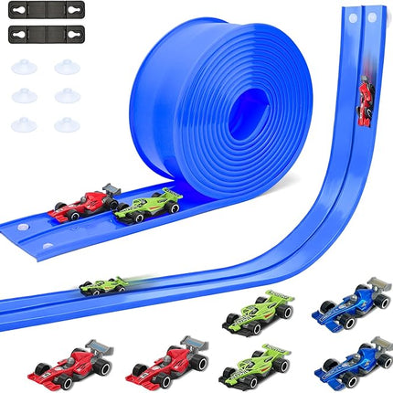 15 Ft Double Sided Flexible Race Track Set with 6 Toy Cars for Kids (Blue)
