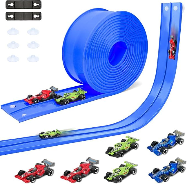 15 Ft Double Sided Flexible Race Track Set with 6 Toy Cars for Kids (Blue)