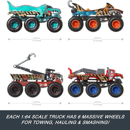Hot Wheels, Monster Trucks 1:64 Scale Surprise Trailer Truck with 6 Wheels (Cannot Choose Model)