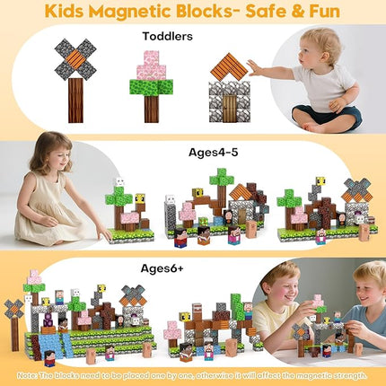 Magnetic Blocks, Magnetic Building Blocks Gryxpox, Magnet Tiles with Adventure World Blocks Toy, Magnetic Blocks For Kids Ages 4-8, STEM Sensory Toys for Ages 3+ Toddlers Kids Girl Boys Birthday Gifts