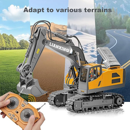 1:20 Scale RC Excavator Toy for Kids - 2.4GHz Remote Control Construction Vehicle with 680° Rotating Arm, Spray Mist, LED Lights & Realistic Sound, for 6 7 8 9 10-12children