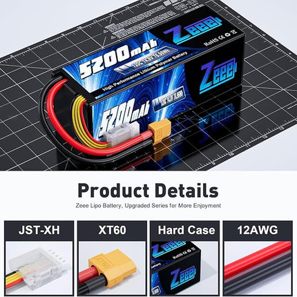 Zeee 4S Lipo Battery 5200mAh 14.8V 120C Hard Case RC Battery with XT60 Plug for RC Car Truck Vehicles RC Buggy Truggy 1/10 Scale Racing Crawler Monster RC Hobby Models(2 Pack)