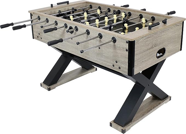 Sunnydaze Delano 54.5-Inch Indoor Foosball Table Adult Size - Soccer Game Table for Adults - 2 Balls - Gray Distressed Wood Look