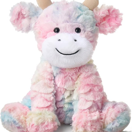 Hopearl Adorable Plush Cow Toy Colorful Floppy Dairy Cattle Soft Stuffed Animal Cute Birthday Gifts for Boys Girls Kids Toddlers, Rainbow, 9''