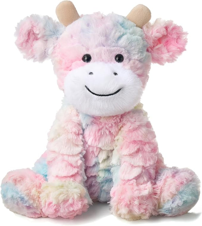 Hopearl Adorable Plush Cow Toy Colorful Floppy Dairy Cattle Soft Stuffed Animal Cute Birthday Gifts for Boys Girls Kids Toddlers, Rainbow, 9''