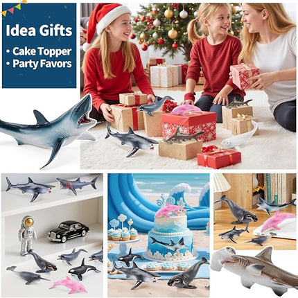 10PCS 5" Sea Animal Toys for Toddlers, Bath Ocean Animal Whale Shark Figurines Toys for Kids, Cake Toppers Birthday Party Favors & Gifts for Boys & Girls