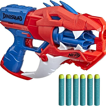 Nerf DinoSquad Raptor-Slash Dart Blaster, 6-Dart Rotating Drum, Slam Fire Action, 6 Official Elite Darts, Velociraptor Dinosaur Design