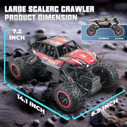 BEZGAR Monster Truck Toys - 1:12 Remote Control Monster Truck with Light, RC Crawler for Adults, Scale RC Truck with 45° Climbing, Remote Control Car for Boys Red