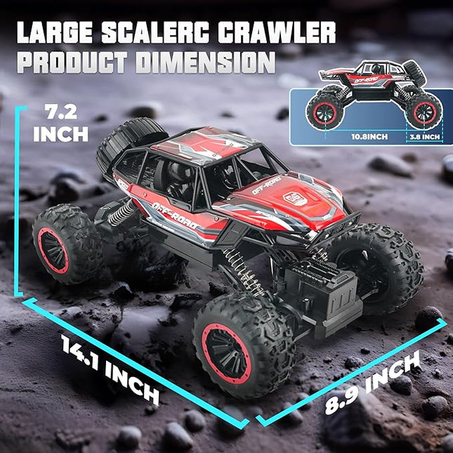 BEZGAR Monster Truck Toys - 1:12 Remote Control Monster Truck with Light, RC Crawler for Adults, Scale RC Truck with 45° Climbing, Remote Control Car for Boys Red
