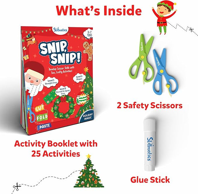 Skillmatics Scissor Skills Activity Book - Snip Snip, 25 Fun Cutting & Creative Activities for Preschoolers, 2 Child-Safe Scissors, Fine Motor Skills, Felt Craft Kit, Gifts for Kids Ages 3, 4, 5, 6, 7