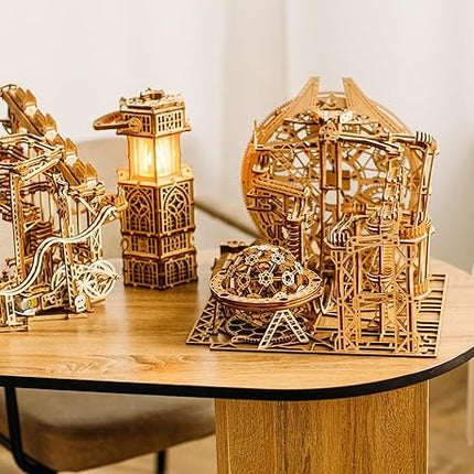 Wood Trick Wooden Marble Run Spiral Electric Motorized - Wooden 3D Puzzles for Adults to Build - 13x13 - Roller Coaster Mechanical Wooden Model Kits for Adults and Teens to Build