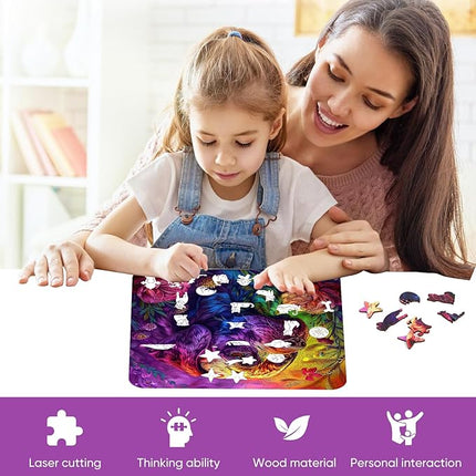 Wooden Jigsaw Puzzles 500 Pieces-Colored Dog,16.5x16.5in,Royal,Wooden Puzzles for Adults,Unique Shape Animal Adult Puzzles,Irregular Wood Puzzles Best Gift for Adults and Kids Family Game