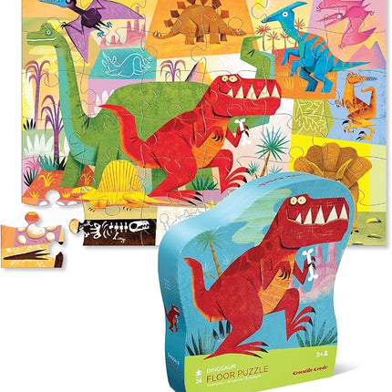 Crocodile Creek 36-Piece Jigsaw Floor Puzzle - Fun Floor Puzzles for Kids Ages 3-5 - Heavy-Duty Shaped Box for Storage - Dinosaur - 24" W x 18" H Finished