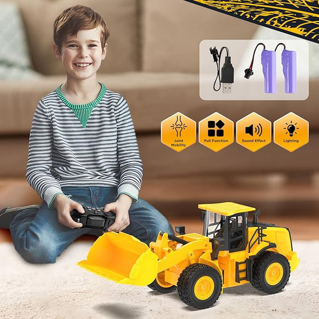 9-Channel Remote Control Wheel Loader – 1:18 Scale Construction Toy, Realistic Sounds & Lights, All-Terrain TPR Rubber Tires, Perfect for Kids & Adults, 100-Minute Battery, Great Gift for Birthdays