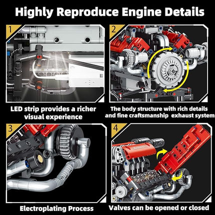 Mini V8 Engine Building Kit That Runs，Engine Building Blocks with LED Light for Adults,Engine Model Set Construction STEM Toy for Kids Boys (660 Pcs)