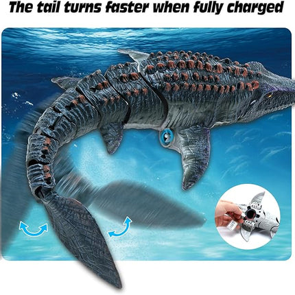 Remote Control Dinosaur Toys for Kids 3 4 5 6 7, Mosasaurus Diving Toys RC Boat with Light and Spray Water for Swimming Pool Lake Bathroom Ocean Protector Bath Toys