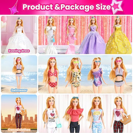 UCanaan 180 Pcs Doll Clothes and Accessories (with Dolls), Princess Gowns, Dresses, Tops, Pants, Jumpsuits, Swimsuits, Shoes, Hangers, etc. Girls Doll Dress Up Toys, Kids Toddler Toys Gifts