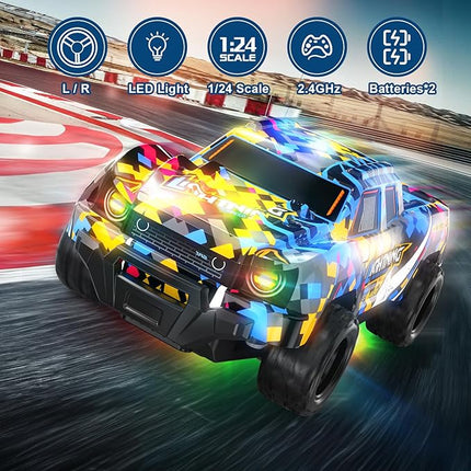 Remote Control Car for Boys 4-7, RC Pickup 1/24 Scale Light-up Mini RC Car for Kids Boys Toys Age 4-6, 6-8, 3-5, 5-7, Birthday Gifts for 3 4 5 6 7 8 Years Old Boys