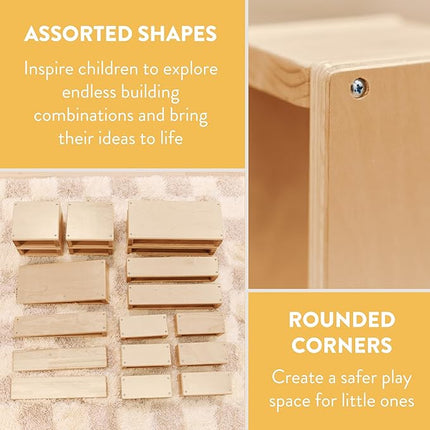 Hollow Building Blocks, Wooden Playset, Natural, 18-Piece