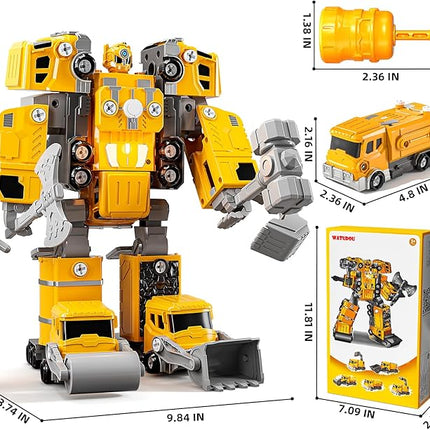 Toys for Ages 5-7, 5-in-1 Take Apart Construction Vehicle Trucks Transform to Robot, 5 6 7 8 Year Old Boy Christmas Birthday Gift Ideas, Robot Toys for Kids 4-8