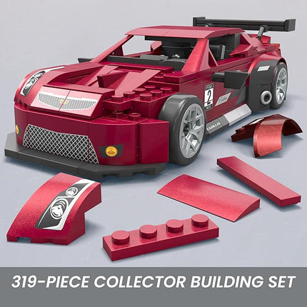 MEGA Hot Wheels Collectible Car Building Toy, Cadillac ATS-V R with 319 Pieces and Die-Cast Model, Build & Display Set for Collectors, Red