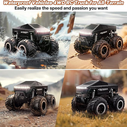 Remote Control Car Monster Truck Toy Off-Road Truck - 4WD Waterproof RC Cars for All Terrain, 1:16 Scale Hobby Monster Truck Toys 2.4GHz Pick-up Vehicles Kids Gifts for Boys Age 6 7 8 9 10-12+,Black